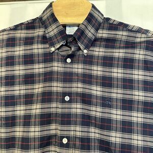 Brooks Brothers Regent Long Sleeve Button Down Shirt Mens XL Blue Gray Red Plaid